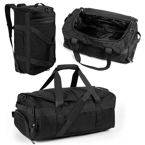 3-in-1 Duffle Bag Backpack with Shoe & Laptop Pocket, Cup Holder, Ventilated Gym & Travel Bag (Black) - color: Black