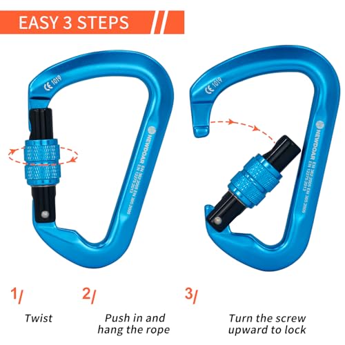 NewDoar CE Certified 30kN-6744lbs Climbing Carabiner Professional, Heavy Duty D Screwgate Clip, for Climbing,Rappelling,Hunting, Rescue - color: Screwgate/Blue/5pcs