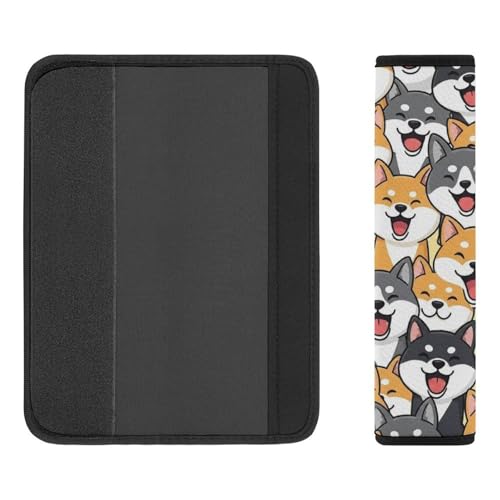 Soft Padded Car Seat Straps Shoulder Pads for Elderly Support, All Vehicles, 1 Pair Cute Shiba Inu Cartoon Dog Faces Shoulder Protector Anti-Slip Pad - color: Pattern 366