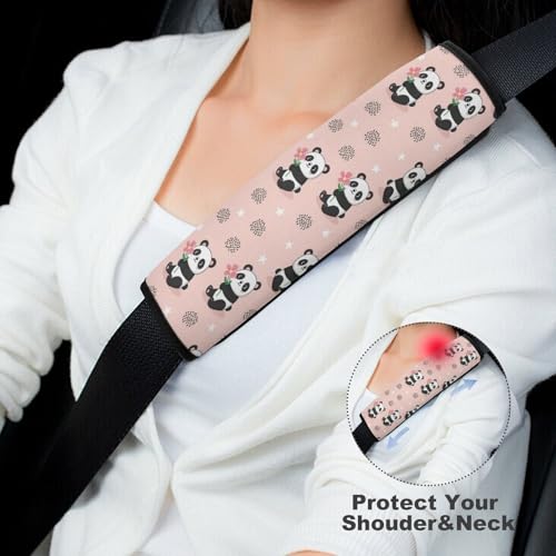 2 Pack Universal Soft and Comfortable Car Seat Belt Pad for Girls and Boys, Stroller Pushchair High Chair, Bear Animal Kawaii Panda Pink Shoulder Protector - color: Pattern 301