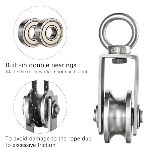 Cable Pulley Wheel Stainless Steel, Bearing Inside, Rope Pulley for Pulley System, Gym Equipment, Clothesline, 4 Pack - size: 4pcs pulley with round ring
