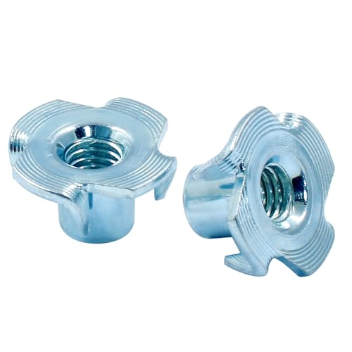 Hitefu M6 X 10mm T-Nut, 4 Pronged, Zinc Plated, 40Pcs | Tee Nuts Threaded Insert, For Table Legs, Rock Climbing Wall, Woodwork Holds, Wood Cabinetry - size: M6-10 (40Pack)