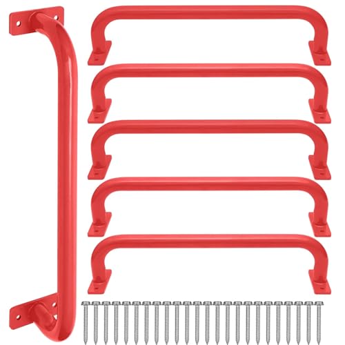 ESPETS 17 Inch 6 Pieces Red Outdoor Metal Safety Playground Handles | Weather-resistence Playground Equipment, Swing Set Attachment Grab Handle, Indoor and outdoor use Monkey Bars - color: Red -6 Pcs