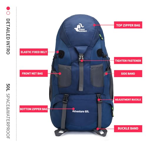 Bseash 50L Hiking Backpack, Water Resistant Lightweight Outdoor Sport Daypack Travel Bag for Camping Climbing Skiing Cycling (Navy Blue - With Shoe Compartment) - color: Navy Blue - With Shoe Compartment