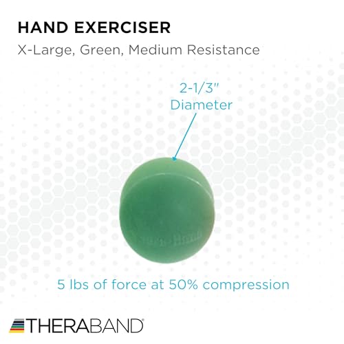 THERABAND Hand Exerciser Ball, X-Large Green, Medium Resistance for Grip Strengthening, Finger & Hand Therapy, Squeeze Ball for Rehab, Wrist & Forearm Exercise, Latex-Free, Textured Surface - color: Green - Medium