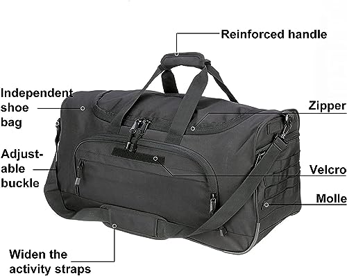 HYKING Gym Bag for Women & Men Tactical Duffle Military Weekender Work Out Lightweight Waterproof Sports Tote Shoe Pocket Black - color: Black