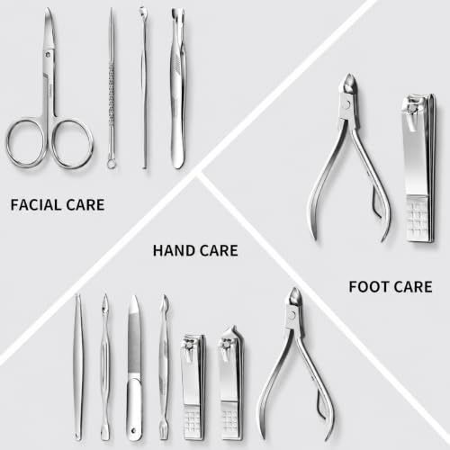 Manicure Set, Stainless Steel Nail Clipper Set with Travel Case | 12-Piece Set with Thicker Steel, Precision-ground Cutting Edges, and Smooth-finished Tools for Clean, Precise Trimming. - color: Silver and Purple