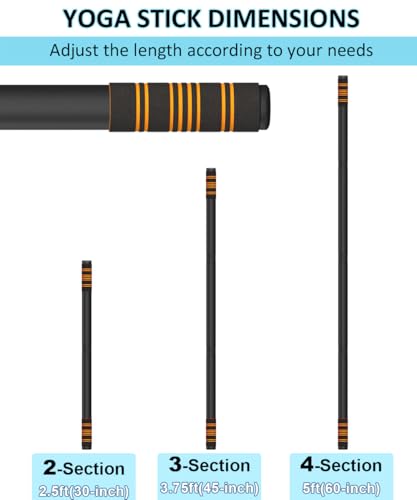 Queension 5ft Adjustable Yoga Stick with Non-Slip Foam Sleeveds for Balance | Made of Sturdy Alloy Steel, Stretching & Mobility Stick, Exercise Fitness Pole for Balance & Pilates - color: Black