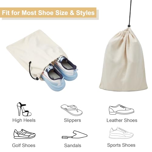 4 Pcs Shoe Bags for Travel, Shoes Pouch with Partition Design & Drawstring | 13.8"x17.7" Fits Most Shoes, Dust Resistant, Washable & Reusable Travel Shoe Bags, Travel Essentials for Men Women - color: Beige