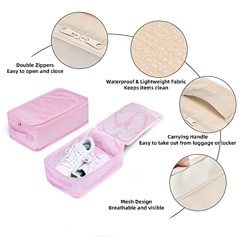 Travel Shoe Bags, Foldable Waterproof Shoe Pouches Organizer-Double Layer (4 Pink Shoe Bags) - color: Pink, size: 4 Packs