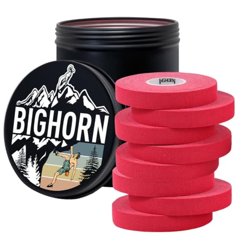 Bighorn Athletics Finger Tape, Male Climber Tin, 0.5" x 45ft, 8 Rolls, Red | Climbing tape with retro design tape holder for tension support & bouldering. EZ tear, strong adhesive, residue-free. - color: Red