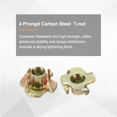HARFINGTON M6x8mm T-Nuts 4 Pronged Tee Nut 0.69" x 0.31" Fully Thread Carbon Steel Inserts for Wood, Rock Climbing Holds, Cabinetry, Furniture 100pcs - size: M6x8mm, 17.5mm