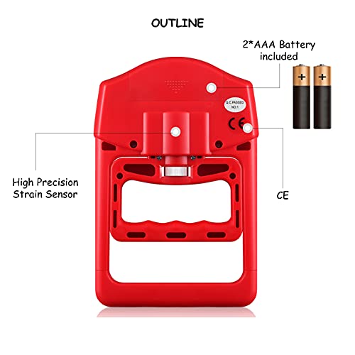 Digital Hand Dynamometer Grip Strength Measurement Meter Auto Capturing Electronic Hand Grip Power 198Lbs / 90Kgs - color: Red