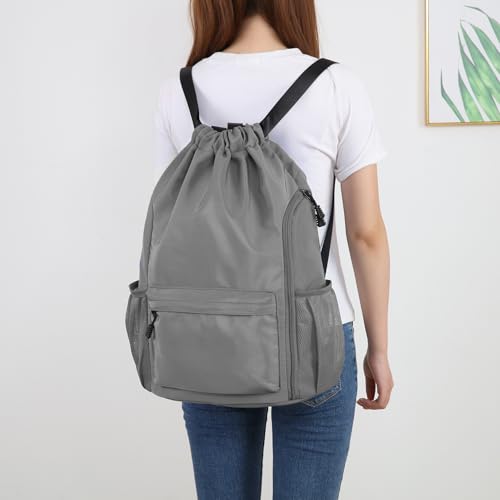 Valleycomfy Waterproof Drawstring Gym Backpack Bag for Men&Women Dark Grey | Sports Gym Bag with Side Pocket - color: A-dark Grey