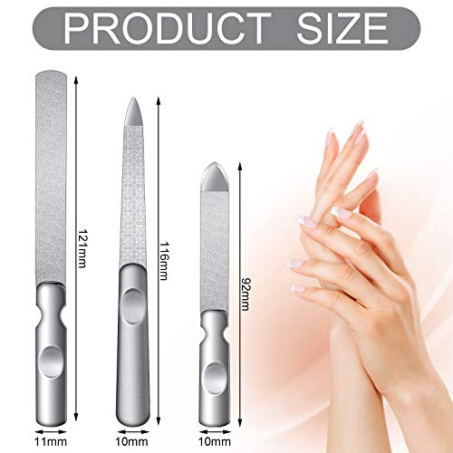 3 Pcs Stainless Steel Nail Files Kit with Leather Case, Double Sided Metal Nail Files with Anti-Slip Handle for Women and Men, Metal File Buffer Manicure Pedicure Tools for Fingernail Toenail(Brown) - color: Brown