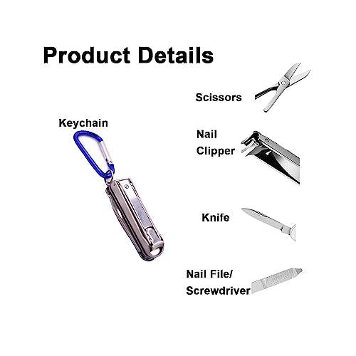 5 in1 Multi Tool Nail Clippers,Portable Foldable Pocket Knife,Keychain,Scissors,Nail Files,Portable Nail Clippers,Stainless Steel Foldable Nail Cutter,Travel,Hiking,Camping,Mini Pocket Key Ring Gift
