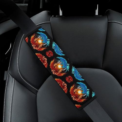 2 Pack Sun Red Blue Fire Flame Bird Phoenixes Seat Belt Shoulder Pad Breathable Shoulder Harness Cover for Child, All Vehicles, Neck and Shoulder Support - color: Pattern 500