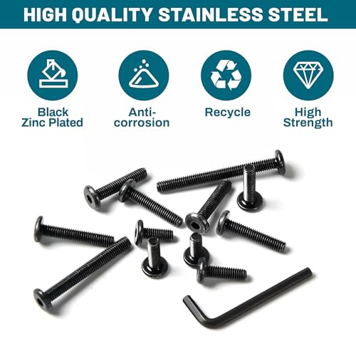 61Pcs M8 Flat Head Hex Socket Cap Screws Assortment Kit, M8x 10mm/12mm/20mm/25mm/30mm/35mm/40mm/50mm/60mm Socket Cap Bolts,304 Stainless Steel 18-8, Full Thread, Black Oxide with Hex Spanner - size: M8