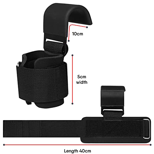 WFX Weight Lifting Hooks, Non-Slip Rubber Coated Grips, 7mm Neoprene Wrist Support Padding, Power Lifting Barbell Rows Dead Lifts Chin Pull Up Fitness Strength Training Straps Gym Workout Straps