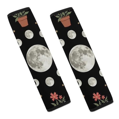 2 Piece Moon Phase Cycle Full Moon Plants Celestial Sun Car Seat Straps Shoulder Pads Universal Fit Automotive Seat Belt Protector for Kids, Car Seats Pushchair Strollers High Chair Pushchair - color: Pattern 993