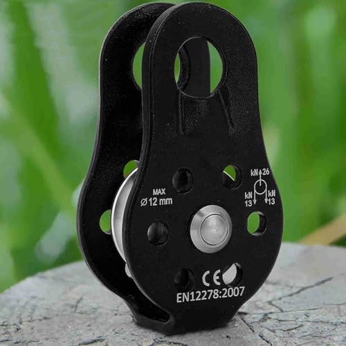 26KN Climbing Pulley, Fixed Plate Aluminum Alloy Rope Pulley Small Pulley System for 12mm Rope Climbing, Zipline, Hauling Outdoor Activity - color: Black