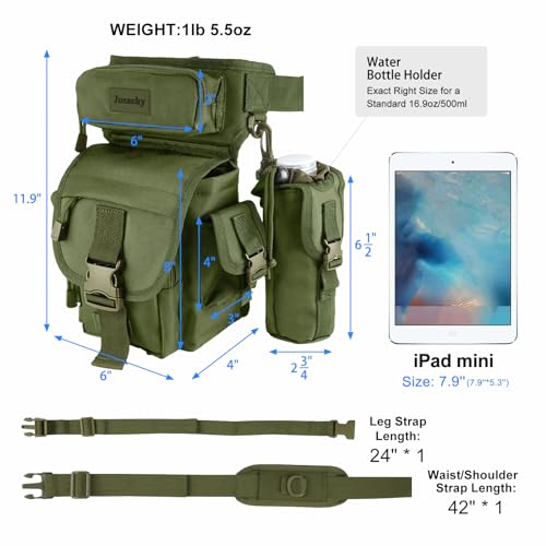 Jueachy Drop Leg Bag for Men Tactical Metal Detecting Thigh Pack with Water Bottle Pouch - color: Green