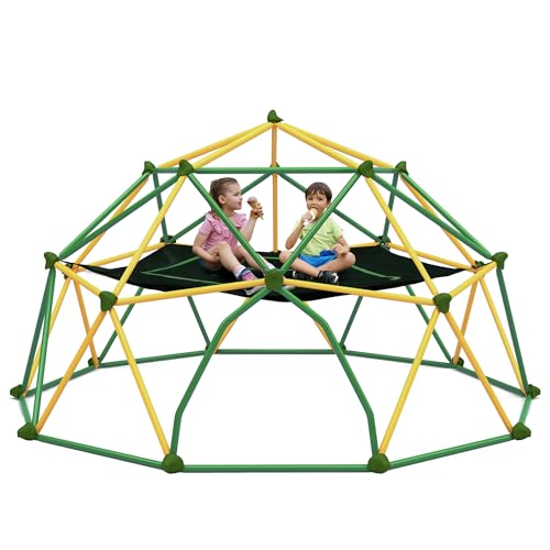Merax 13FT Climbing Dome with Hammock, Outdoor Geometric Dome Climber | Playground Climber for Kids 3-10 Supporting 1000 lbs, Easy Assembly Play Center Jungle Gym - style: 13FT Yellow & Green