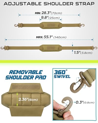 WYNEX Shoulder Strap, 55 inch Universal Bag Strap Replacement with Pad | Single Shoulder Strap with Detachable Thick Pad, Crossbody Bag Strap for Tactical Pouch Tool Bag Messenger Bag Luggage Duffle - color: Khaki, size: 1.5“ Strap