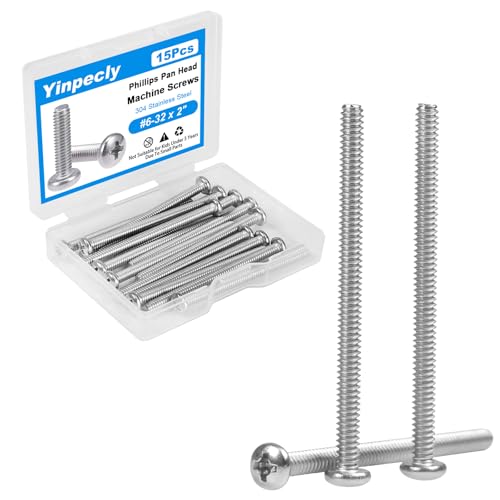 15 Pcs #6-32 x 2 Pan Head Machine Screws, 304 Stainless Steel, Truss Head Bolts, Full Thread, Bright Finish, Phillips Drive for Furniture Repairs and 3D Printer - size: #6-32 x 2"