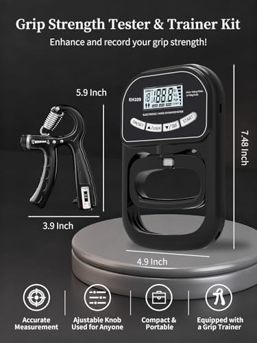 Saicefe Grip Strength Tester Electronic Hand Dynamometer of 396lbs/180kg | Grip strengthener Trainer Adjustable Resistance for Sports Home Gym with Digital Display Precision Training for Rehab Fitness