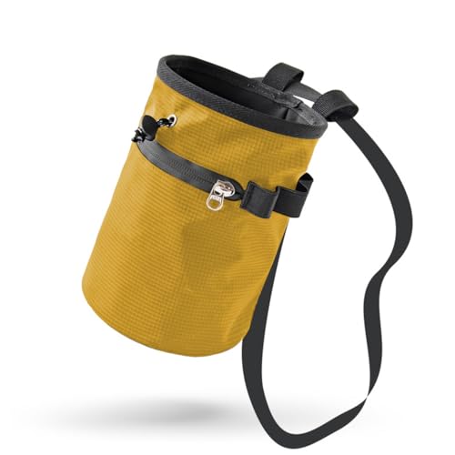 DONGKER Climbing Chalk Bag,Drawstring Bouldering Chalk Bag Bucket with Adjustable Belt & Zippered Storage Pockets for Rock Climbing Bouldering - color: yellow