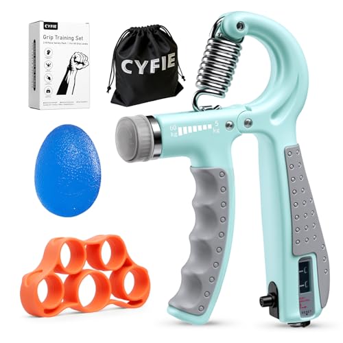 CYFIE Grip Strength Trainer Kit, Adjustable 10-132 lb, Hand Exerciser | Forearm Strengthener, Finger Stretcher, Stress Ball and Bag for Grip Recovery, Wrist Training, Rehab, Climbers and Musicians - color: Green