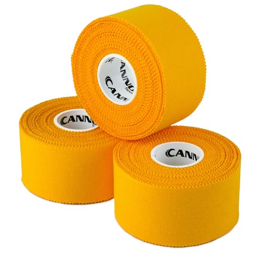 Cannon Sports Premium Athletic Tape - 1.5” x 45 Feet Per Roll - Easy Tear, No Sticky Residue, Very Strong, Hypoallergenic and Latex Free - Ideal for Sprains, Strains, First Aid - Pack of 3 (Gold) - color: Gold