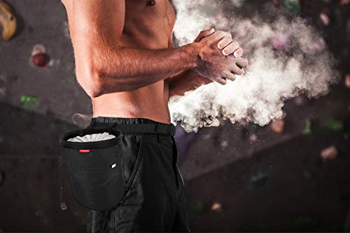 Moko Rock Climbing Chalk Bag, Bouldering Chalk Pot Bucket with Adjustable Belt & Carabiner Drawstring Climbing Gear - color: Black, style: Straight Cylinder
