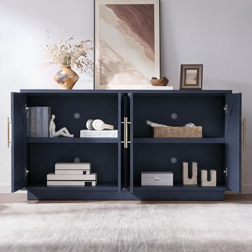 Fatmok Buffet Cabinet with Storage, 59'' Modern Arched Sideboard Cabinet w/Adjustable Shelves, Wood Media TV Console Table Credenza for Living Room Hallway Entryway, Dark Blue - color: A-blue