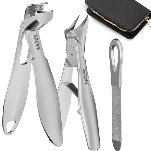Nail Clippers Set - SZQHT 2025 Upgrade Angled Head Nail Clippers for Men,Seniors,Women,Toenail Clippers for Thick,Ingrown, Nails, Professional Stainless Steel Toe Nail Clippers,Nail File, Heavy Duty