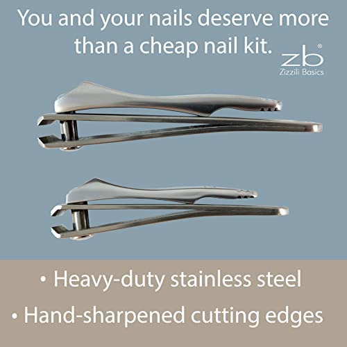 Nail Clippers by Zizzili Basics - 3 Piece Nail Clipper Set - Stainless Steel Fingernail & Toenail Clippers with Nail File & Bonus Pink Carry Case - Best Nail Care for Manicure, Pedicure, Home & Travel - color: Pink Case