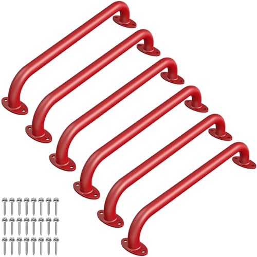 Dolibest 6 Pack 17 Inch Playground Handles, Metal Monkey Bars Indoor & Outdoor, Heavy Duty Ceiling Grab Bars & Wider Base for Climbing Frames, Treehouses, Swing Sets, Wall Ladders & Bunk Beds –Red - color: ‎red 2- 17 Inch-6pcs