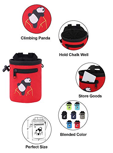 AMC Rock Climbing Panda Design Chalk Bag with Adjustable Belt - color: 7184_Red