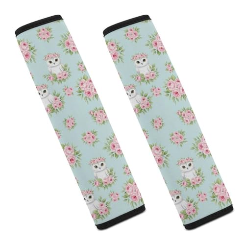 2 Pack Crown Pink Roses Light Blue Owl Floral Seat Belt Cover Universal Fit Seat Belt Cushion for Kids, Stroller Pushchair High Chair, Neck and Shoulder Support - color: Pattern 422