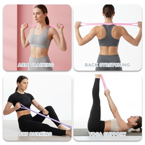 2 Pcs Figure 8 Resistance Bands with Handles Body Exercise Bands Training Elastic Ropes Portable Arm Back Shoulder Training Equipment for Home Gym Working Out Yoga Pilates Chest