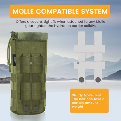 Molle Water Bottle Holder, Upgraded 1000D Nylon Tactical Molle Water Bottle Pouch, Sports Water Bottle Bag Bottom Mesh Lining Hydration Carrier for Camping, Climbing, Hiking and Travelling - color: Green-2pack