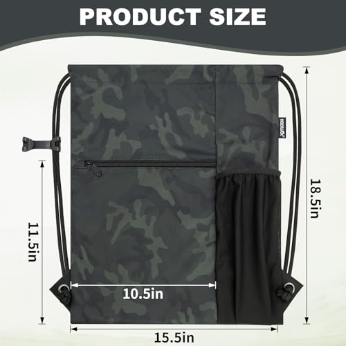 HOLYLUCK Men & Women Outdoor Sport Gym Sack Waterproof Drawstring Backpack Bag (Standard with drawstring, Black Camo) - color: Black Camo, style: Standard With Drawstring