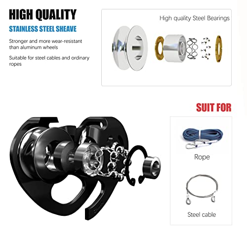 Zipline Trolley Kit with 25kN Carabiner Double Tandem Dual Pulley Speed Dual Trolley for Rock Climbing Caving Aloft Work Rescue,Black with Carabiner - color: zipline-black