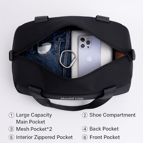 Gym Bag for Women Men with Shoe Compartment, Waterproof Small Duffle Bag for Travel, Sports, Weekend Lightweight Carry on Tote Bag, Black, 27L - color: Black
