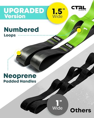 Stretching Strap with Loops - Non Elastic Stretch Band for Physical Therapy, Yoga Strap for Stretching Equipment, Stretch Bands for Exercise and Flexibility - Fascia, Hamstring & Leg Stretcher Belt - style: 12 Loops - Green