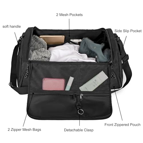 Goloni Gym Bag for Men & Women,40L Large 3 in 1 Sports Travel Duffel Bag with Shoes Compartment and Wet Pocket,Weekender Overnight Backpack,Black - color: Black
