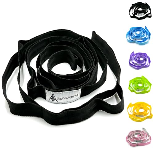Stretching Strap Yoga Strap with Loops, Stretch Straps for Physical Therapy, Non-Elastic Exercise Strap for Pilates, Dance and Gymnastics with Workout Guide - color: Black