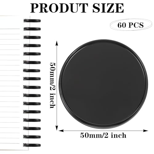 60 Pcs 2 Inches Discbound Expansion Discs, Plastic Disc Binding Rings, Notebook Expansion Discs for DIY Notebooks, Book Binding and Planner Scrapbooking Supplies (Black)