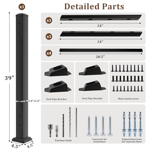 Aluminum Deck Railing Kit, Modular 36 in H. x 2 Ft W Stair Railing Kit for Outdoor Steps,Heavy Duty Balustrade System for Deck, Porch, Patio & Balcony(1 Post, 1 Panel) - size: 2 Feet-Stair